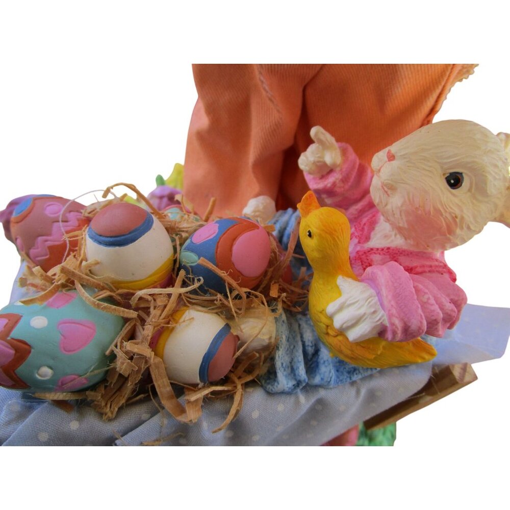 Fabric Mache Mr. Easter Bunny Paints Eggs Baby Bunny Duck In Wheelbarrow GUC - Picture 12 of 12